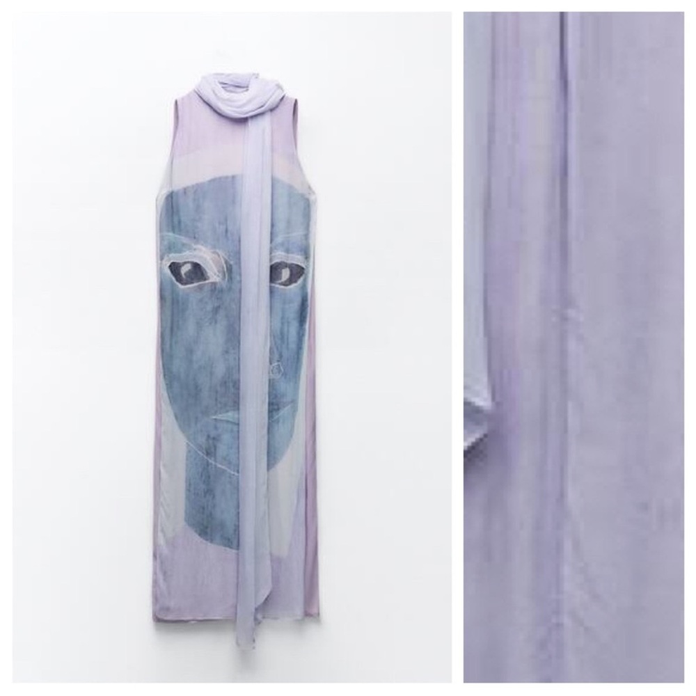 Zara Lilac Viscose Flowing Printed Midi Dress 8077/041/290/014 - Picture 7 of 10